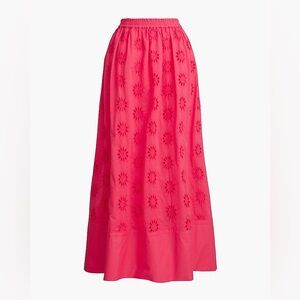 J.Crew Eyelet Bright Rose Red Pink Flower Midi Skirt Elastic Waist, Size XXL